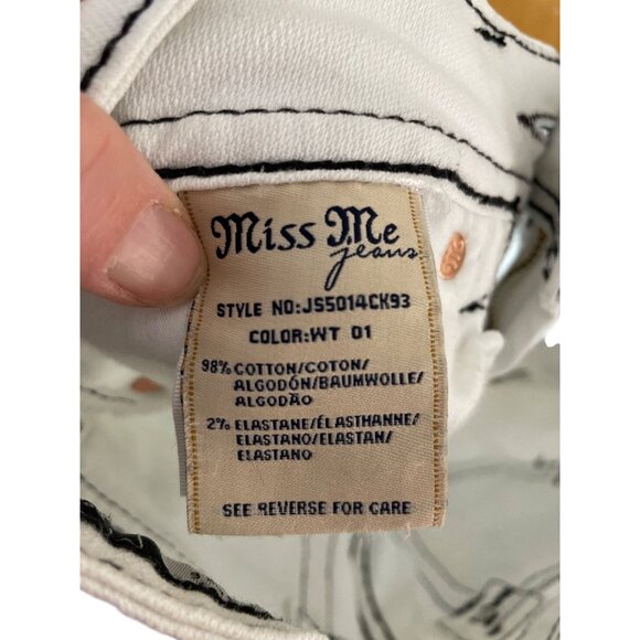 MISS ME Womens 26 Skinny Jeans White Black Saddle Cross Stitch Embellished Y2K - Picture 9 of 9